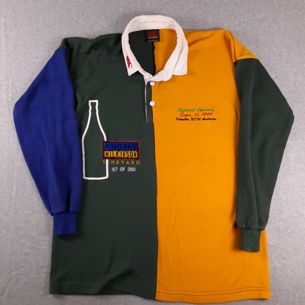 Vintage Canterbury Rugby Shirt Mens L Colorblock Audrey Wilkinson Vineyard 1999